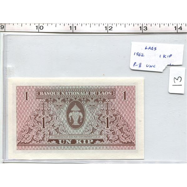 Laos. 1962 1 Kip. Elephants. P-8. Unc.