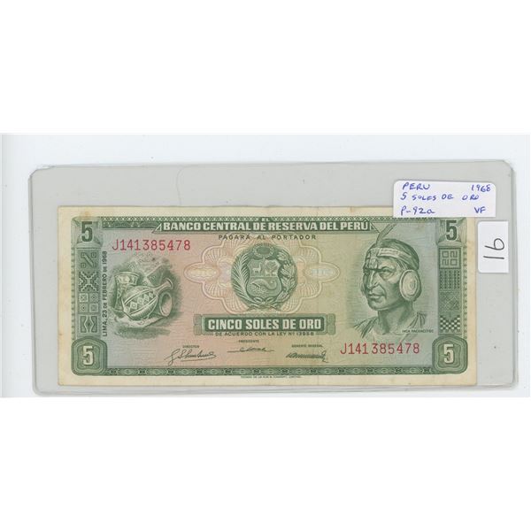 Peru. 1968 5 Soles de Oro. Inca Pachacutec/ancient ruin. P-92a. VF.