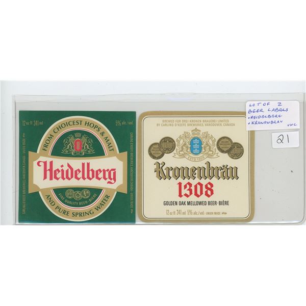 Lot of 2 Beer Labels: Heidelberg and Kronenbrau. Both Unc.
