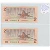 Image 1 : Lot of 2 Consecutive Serial Number 1986 $2 notes. Bonin-Thiessen signatures. EGT Prefix. Serial Numb