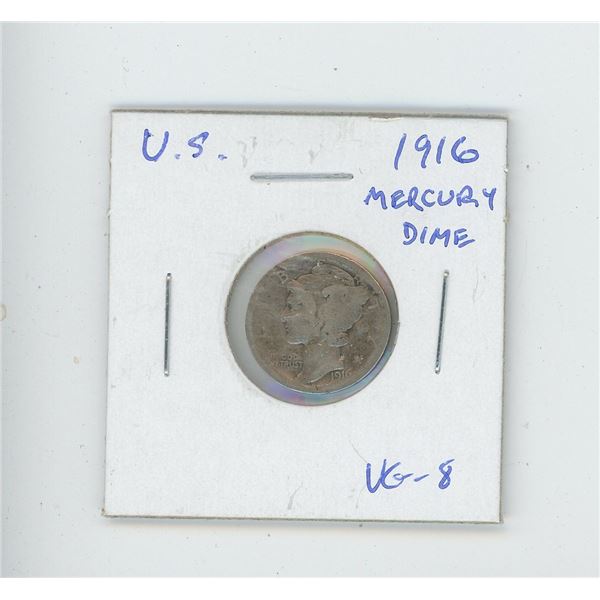 U.S. 1916 Mercury Dime VG-8. The first Mercury Dime.