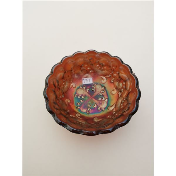 Carnival Glass fruit nappy, “Feathered Serpent”, 5”, Fenton Glass, 1910