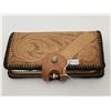 Image 1 : Hand tooled leather clutch, 7 ½” x 4”