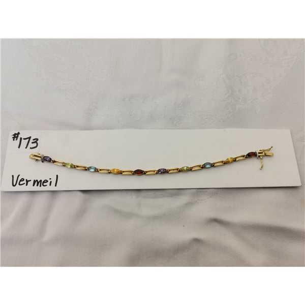 Vermeil bracelet (gold plate on sterling), semi-precious stones, marked .925, 7 ½”