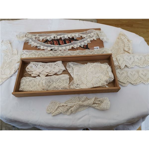 Wood box with hand crocheted lace