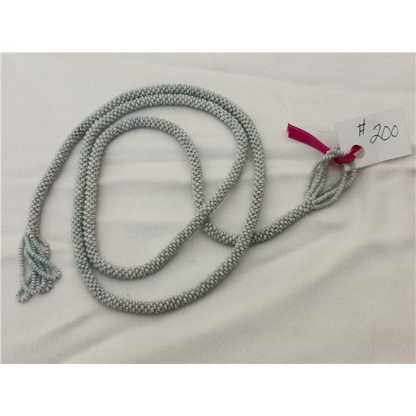 Powder blue beaded flapper necklace, 42”, 1920’s