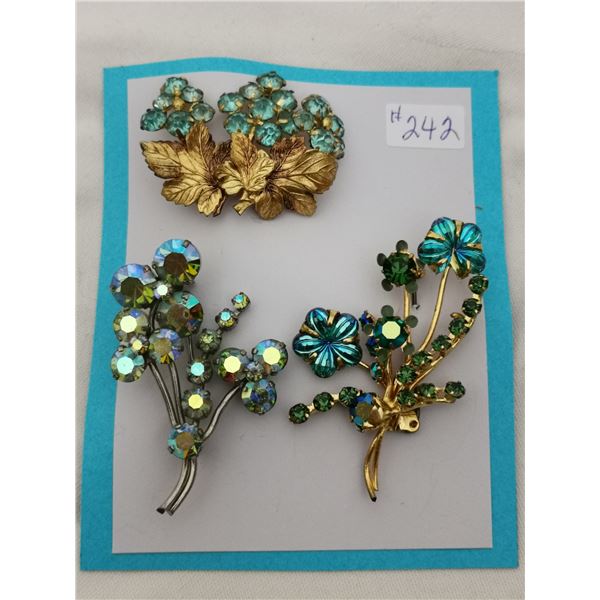 Card of 3 “blue” rhinestone broaches