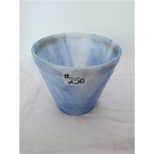 Acro agate blue and white planter, 7” high