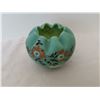 Image 2 : Crimped blue satin glass rose bowl with enamel trim