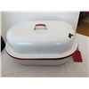 Image 1 : White and red enamel roaster, 18” long