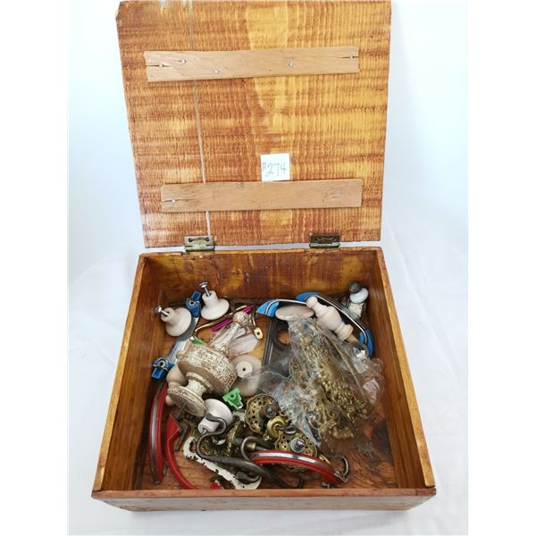 Primitive wood box with cupboard and drawer pulls