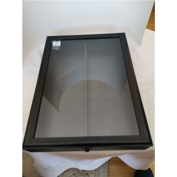 Display case, black with glass, one shelf 12”x18”