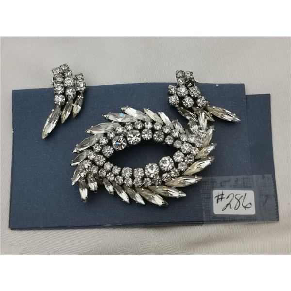 Sherman rhinestone broach and clip earring set
