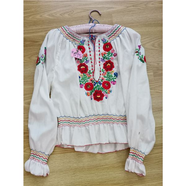 Hungarian embroidered and smocked blouse, hand worked, small
