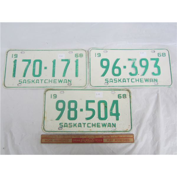 Lot of 3 Saskatchewan 1968 License Plates