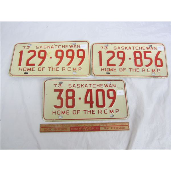 Lot of 3 Saskatchewan License Plates 1973