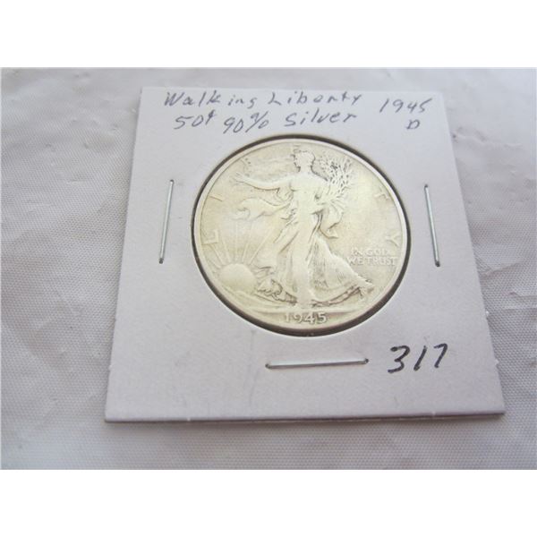 Silver Walking Liberty Fifty Cent Piece 1945 D