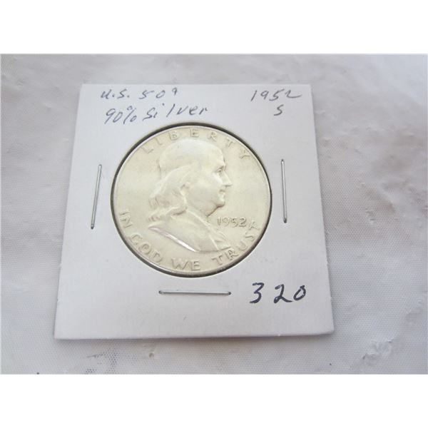 Silver Benjamin Fifty Cent Piece 1952 S