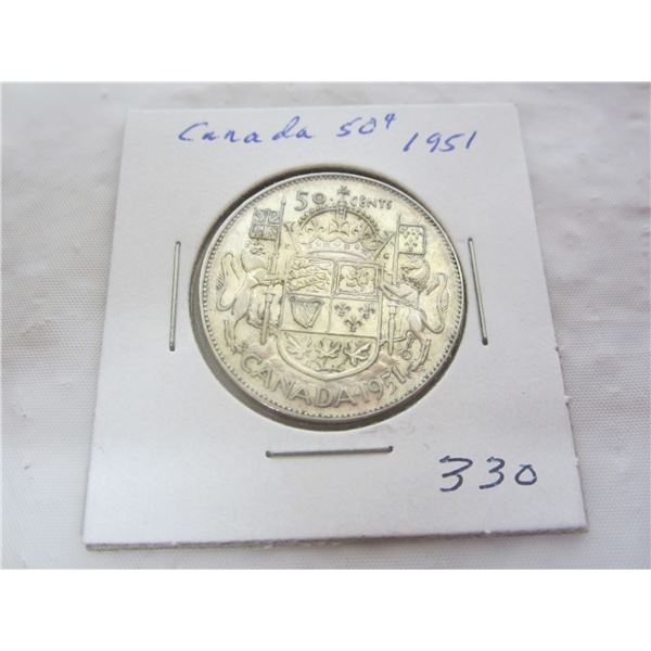 Canadian Silver 1951 Fifty Cent Piece