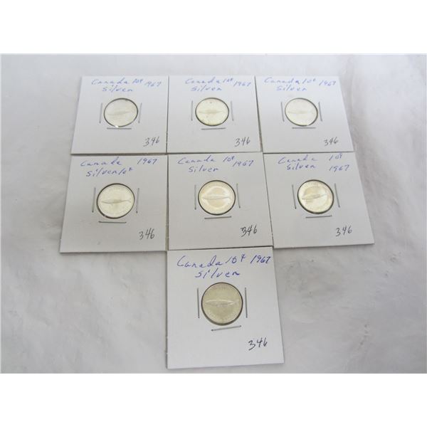 Lot of 7 Silver 1967 Mackerel Dimes