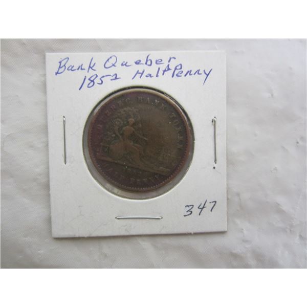 1852 Bank of Quebec Half Penny