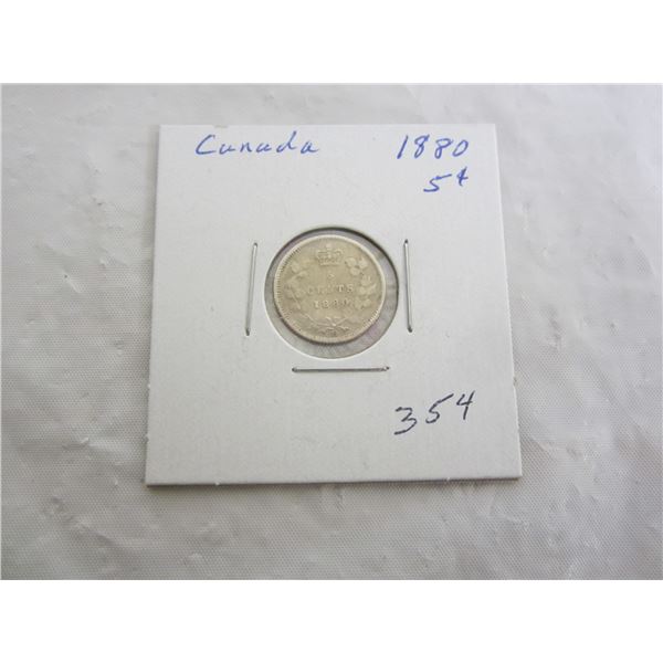 Silver Canadian 1880 Five Cent Piece