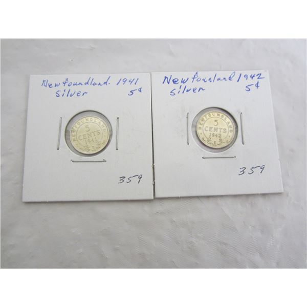 Two Newfoundland Silver Five Cents 1941 and 1942