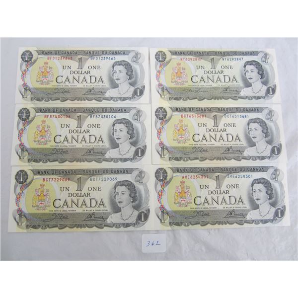 6 One Dollar Bills 1973