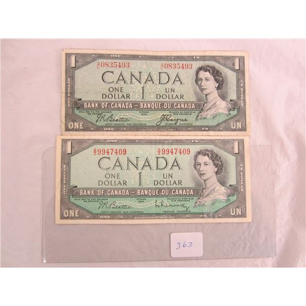 Two 1954 Dollar Bills