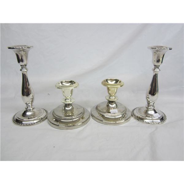 Two Pairs of Silver Plate Candlesticks 7 and 4 inches High
