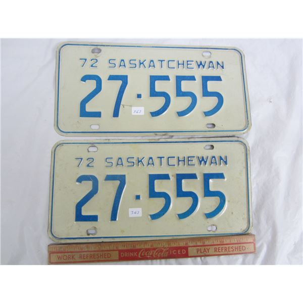 Pair of 1972 Saskatchewan license plates
