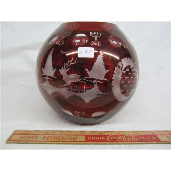 Antique Bohemian Cut Glass Rose Bowl no damage