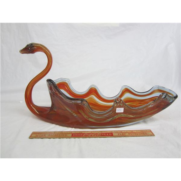 Large 18 inch Chalet style Swan Glass Bowl no damage