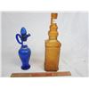 Image 1 : Vintage Blue Vinegar Cruet and Orange colored bottle