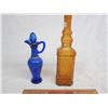 Image 2 : Vintage Blue Vinegar Cruet and Orange colored bottle