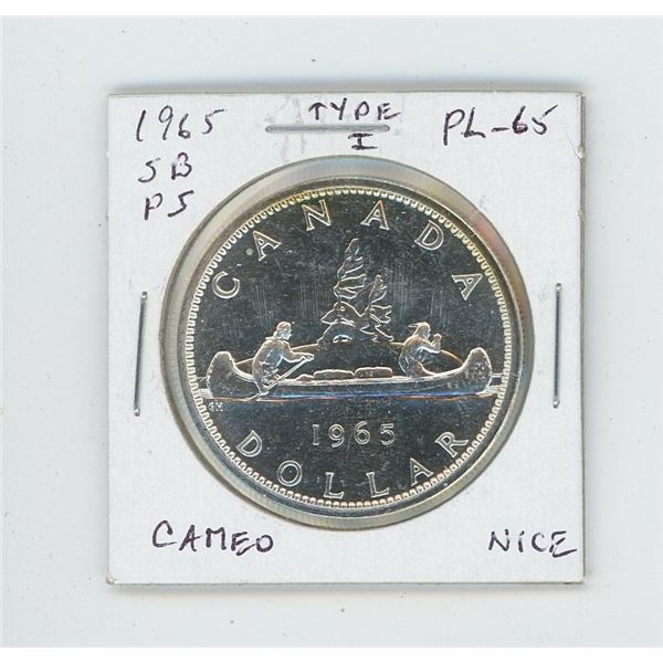 1965 Small Beads Pointed 5 Type I Silver Dollar. Proof Like-65 with Cameo. Nice.