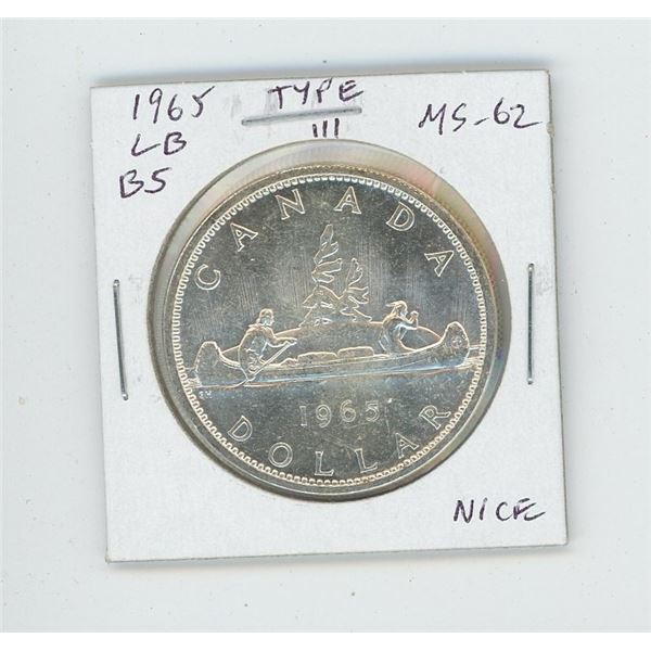 1965 Large Beads Blunt 5 Type III Silver Dollar. MS-62. Nice.