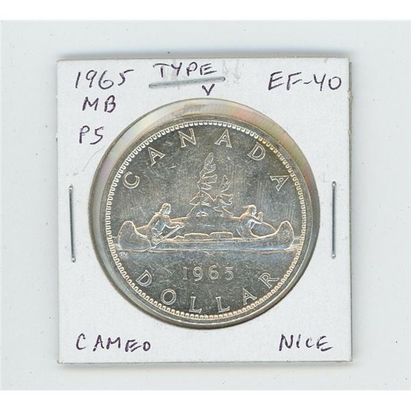 1965 Medium Beads Pointed 5 Type V Silver Dollar. EF-40 with Cameo. Nice.