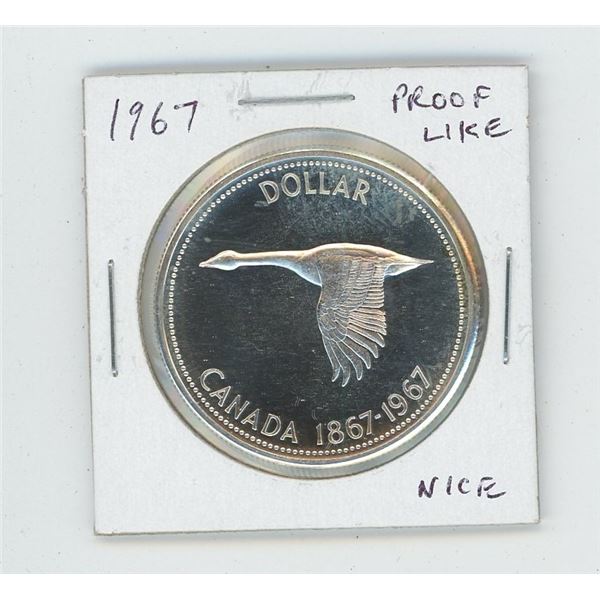 1967 Silver Dollar. Commemorates Canada’s Centennial. Proof Like. Nice.