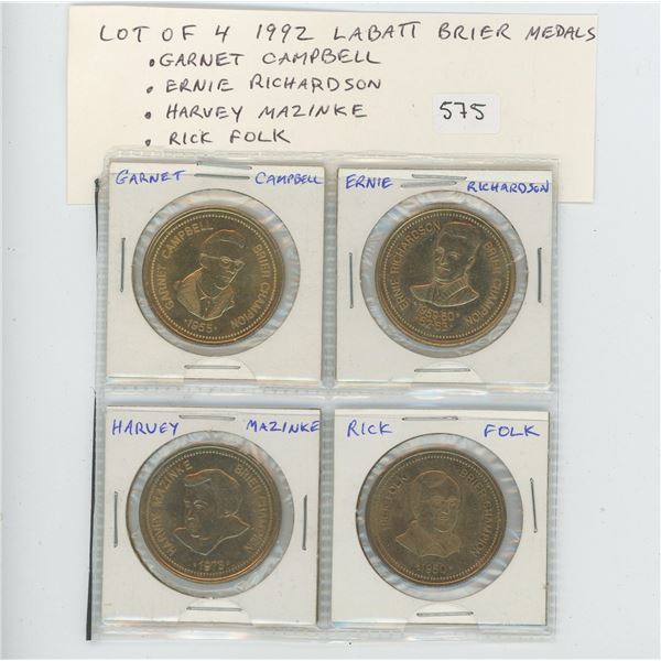 Lot of 4 1992 Labatt Brier Curling Medals held in Regina. Includes Garnet Campbell, Ernie Richardson
