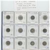 Image 1 : Lot of 12 different Canadian Silver 5 Cents. Includes 1886 Small 6, 1902, 1906, 1910 Pointed Holly L