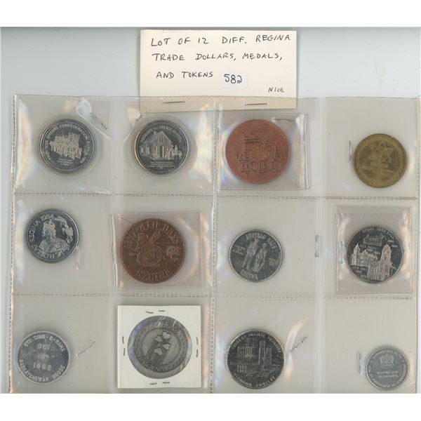 Lot of 12 different Regina Trade Dollars, Medals & Tokens. Includes RCMP, Curling, 1967 Centennial, 