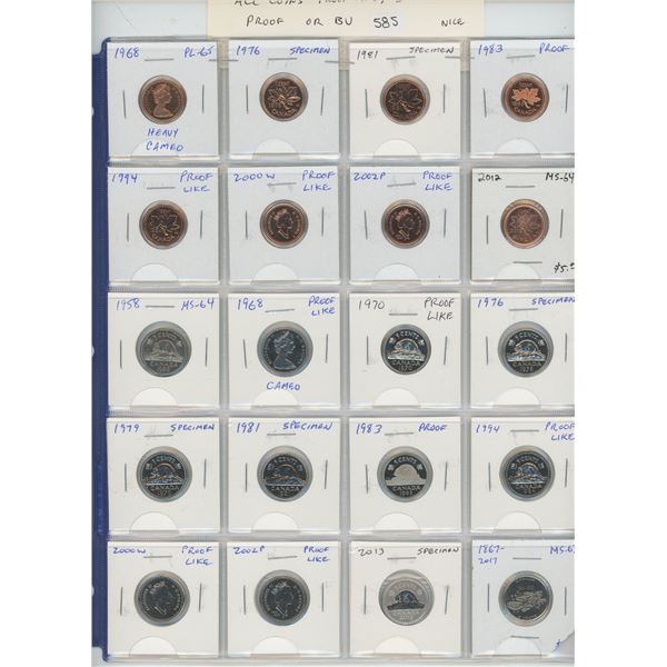 Lot of 20 different Canadian Collector Small Cents & Nickel 5 Cents. Cents include 1968 Heavy Cameo,