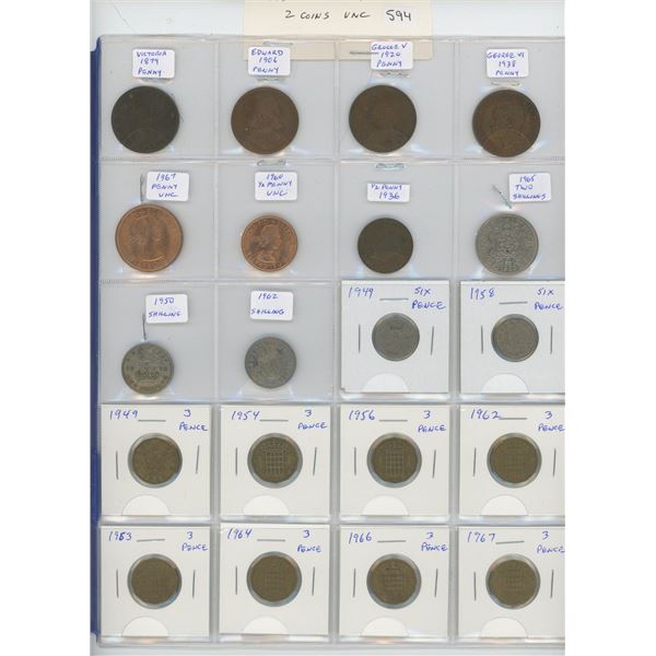 Lot of 20 British coins including 1879 Queen Victoria penny, 1906 VII Edward penny, & 1936 George V 
