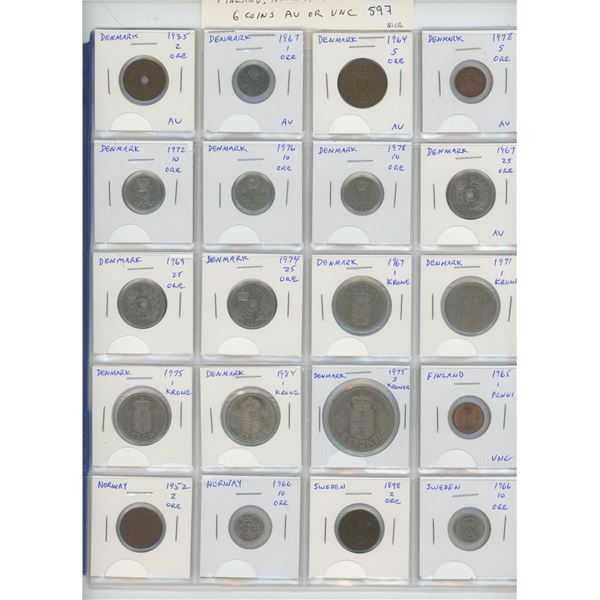Lot of 20 Scandinavian coins from Denmark (including 1935 2 ore), Finland, Norway & Sweden (includin