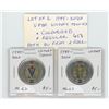 Image 1 : Lot of 2 1945-2020 V For Victory (End of World War II) Toonies. Includes red & blue Colourized Torch
