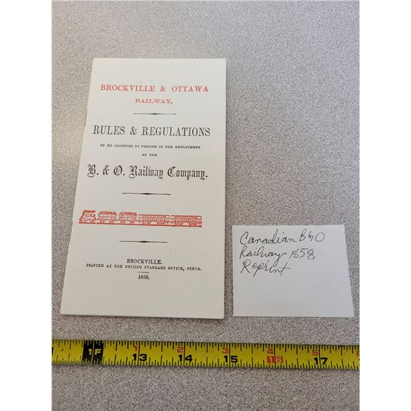Canadian B&O railway company 1858 reprint rules&regulations