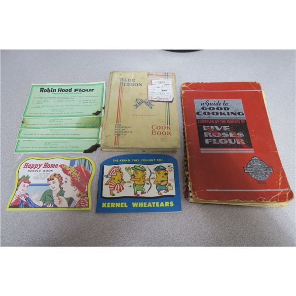 Old cook books, coupons, handy sewing kits