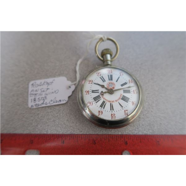 Roskopf 18 size pinset stem wind pocket watch - needs cleaning