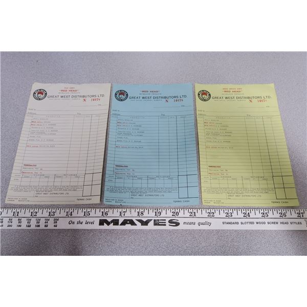 3 copies of 1940's Red Head gas & oil order forms